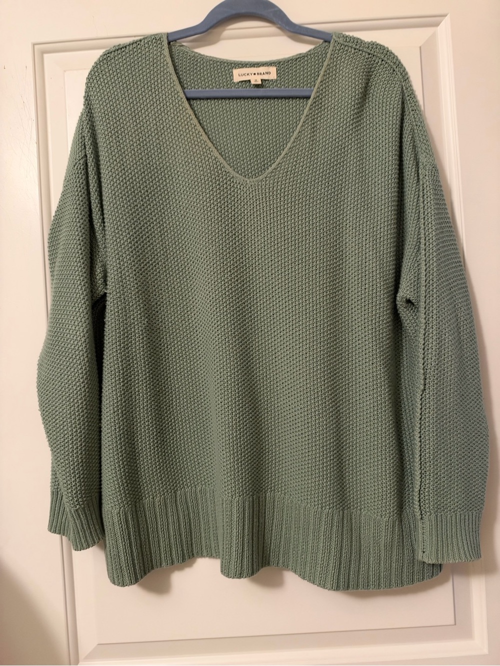 Lucky Brand Sage Green V-Neck Textured Knit Sweater